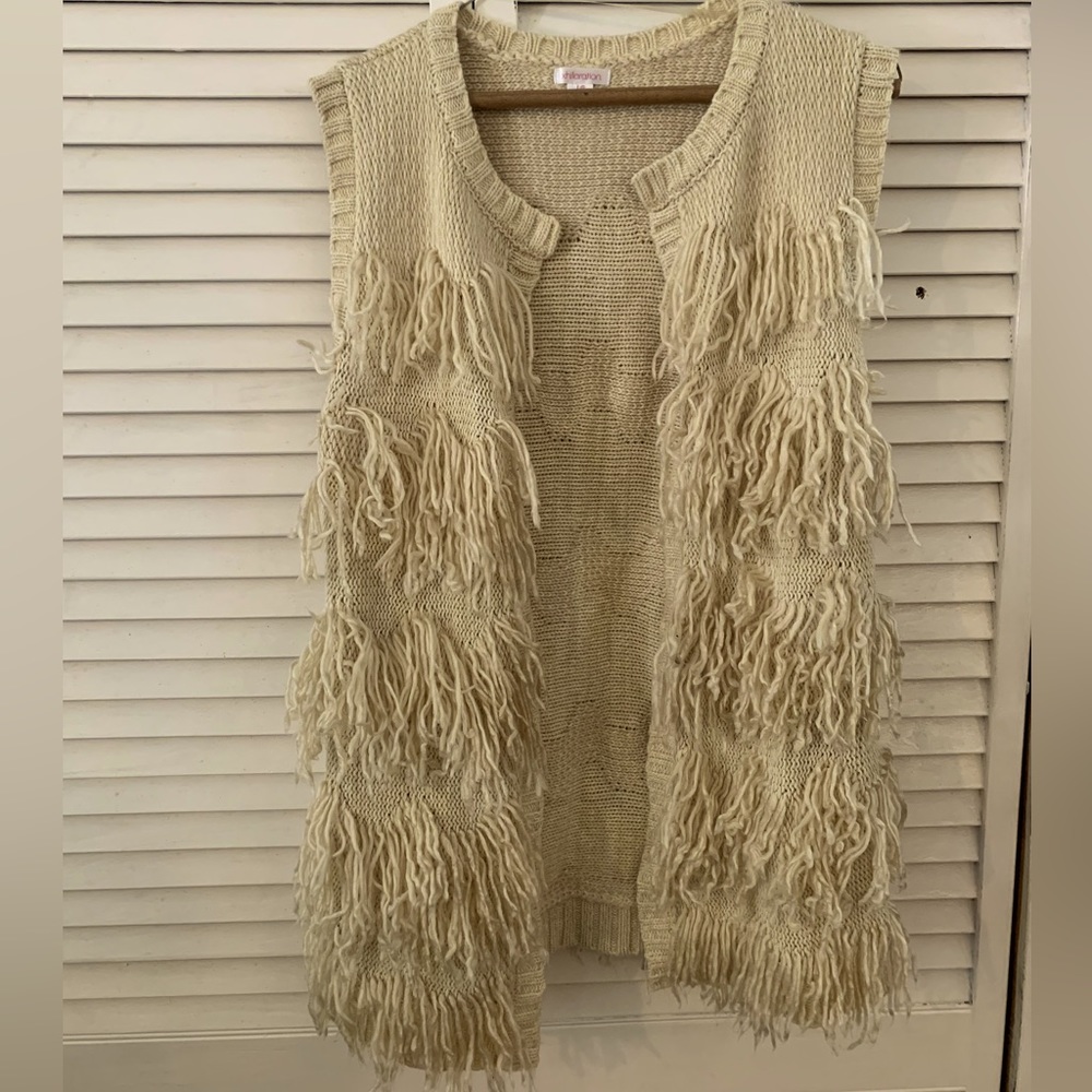 Fringe Macarme Bohemian Cream Vest